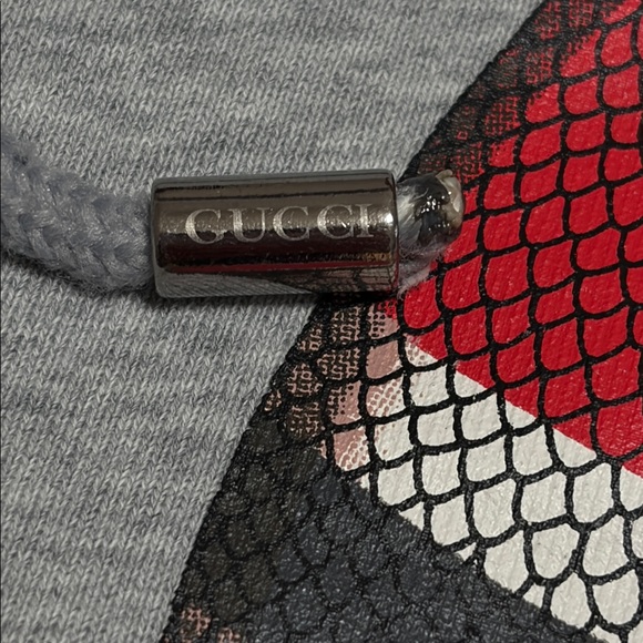 GUCCI PreOwned Gray Red Snake Hoodie & Some staining on collar & front Sz Large - Picture 8 of 16